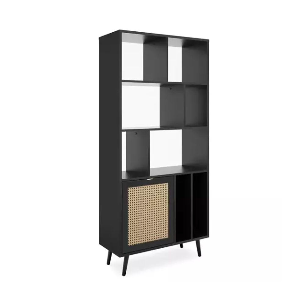EGO ARREDO Libreria Vienna 20A Nera Con Frontali Effetto Vimini