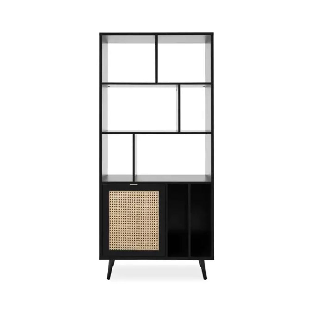 EGO ARREDO Libreria Vienna 20A Nera Con Frontali Effetto Vimini