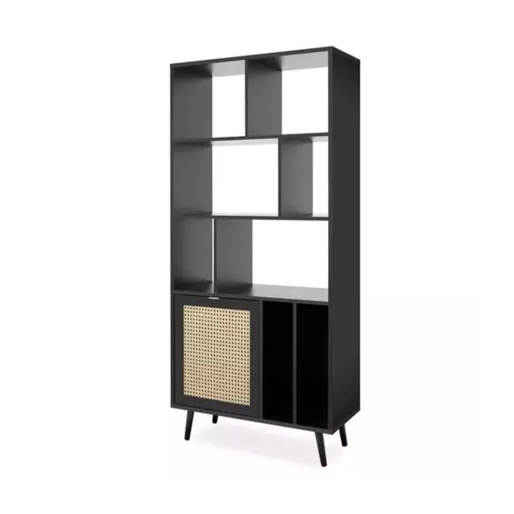 EGO ARREDO Libreria Vienna 20A Nera Con Frontali Effetto Vimini