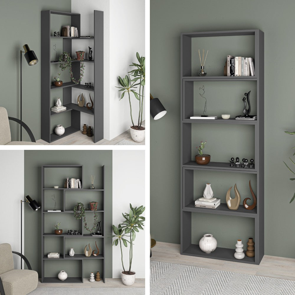 EGO ARREDO Libreria Wish Estensibile Angolare Antracite 200H