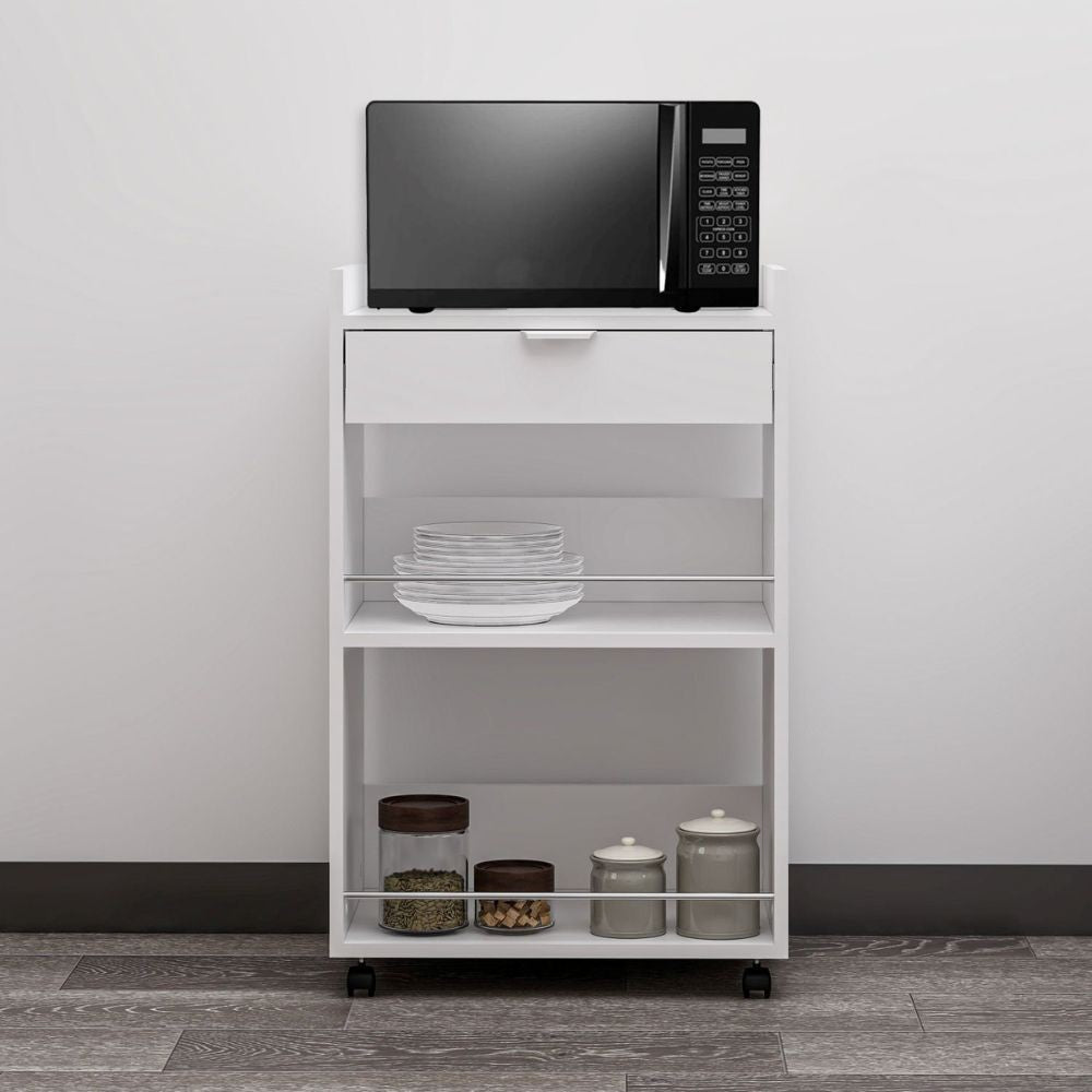 EGO ARREDO Mobile Multiuso Liana Con 2 Nicchie A Giorno E Un Cassetto Colore Bianco Con Rotelle