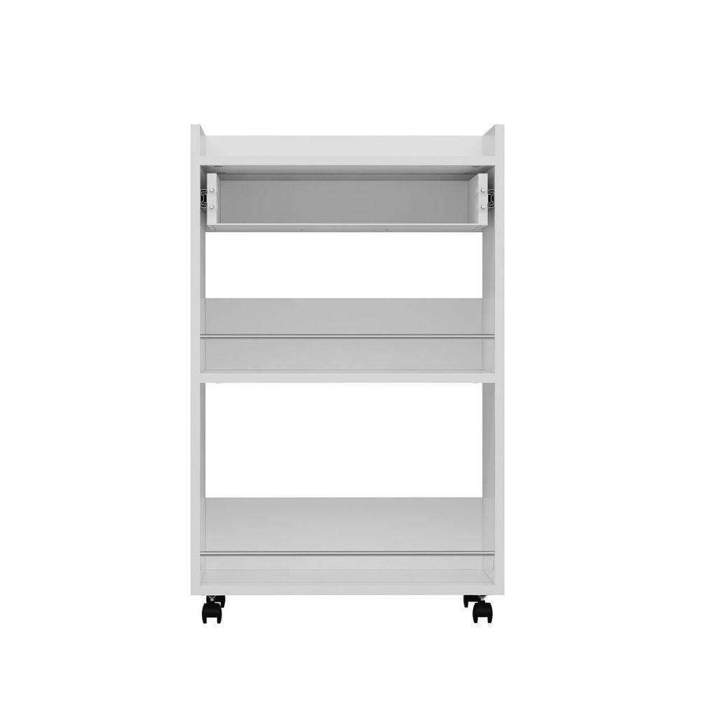 EGO ARREDO Mobile Multiuso Liana Con 2 Nicchie A Giorno E Un Cassetto Colore Bianco Con Rotelle