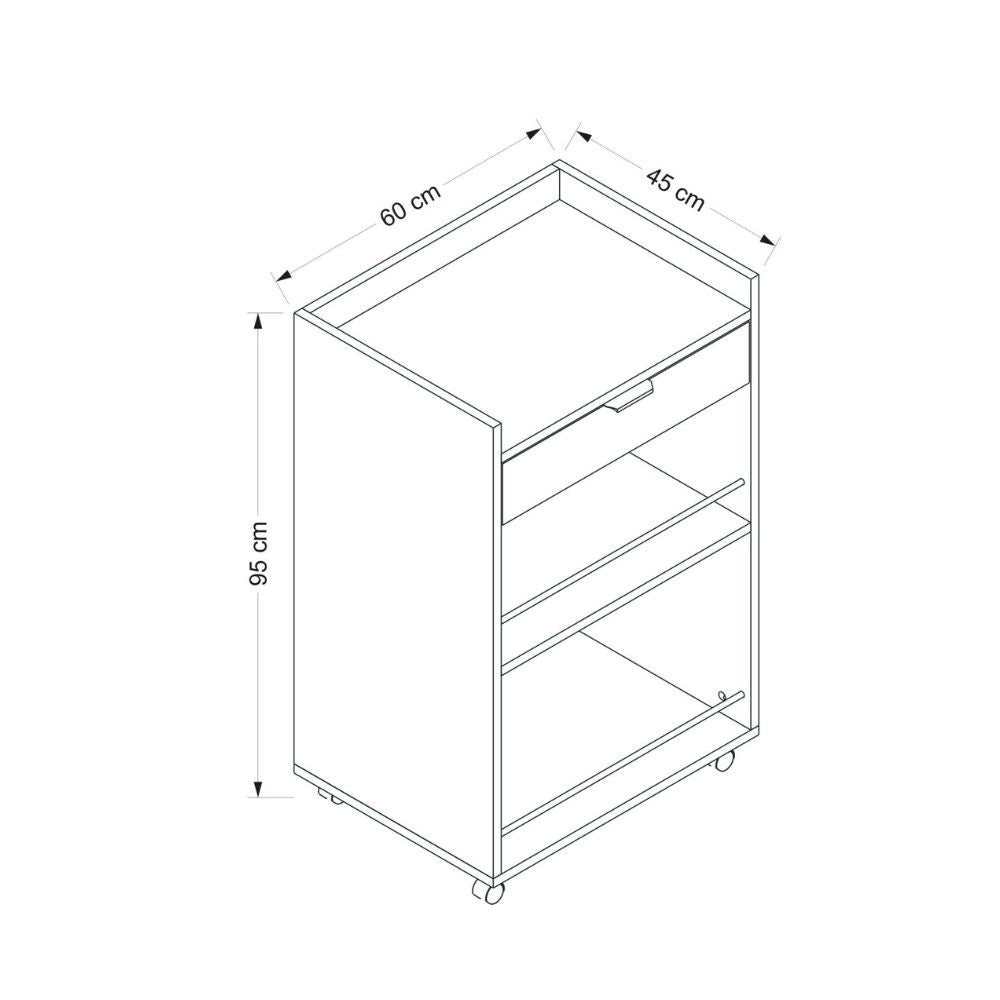 EGO ARREDO Mobile Multiuso Liana Con 2 Nicchie A Giorno E Un Cassetto Colore Bianco Con Rotelle