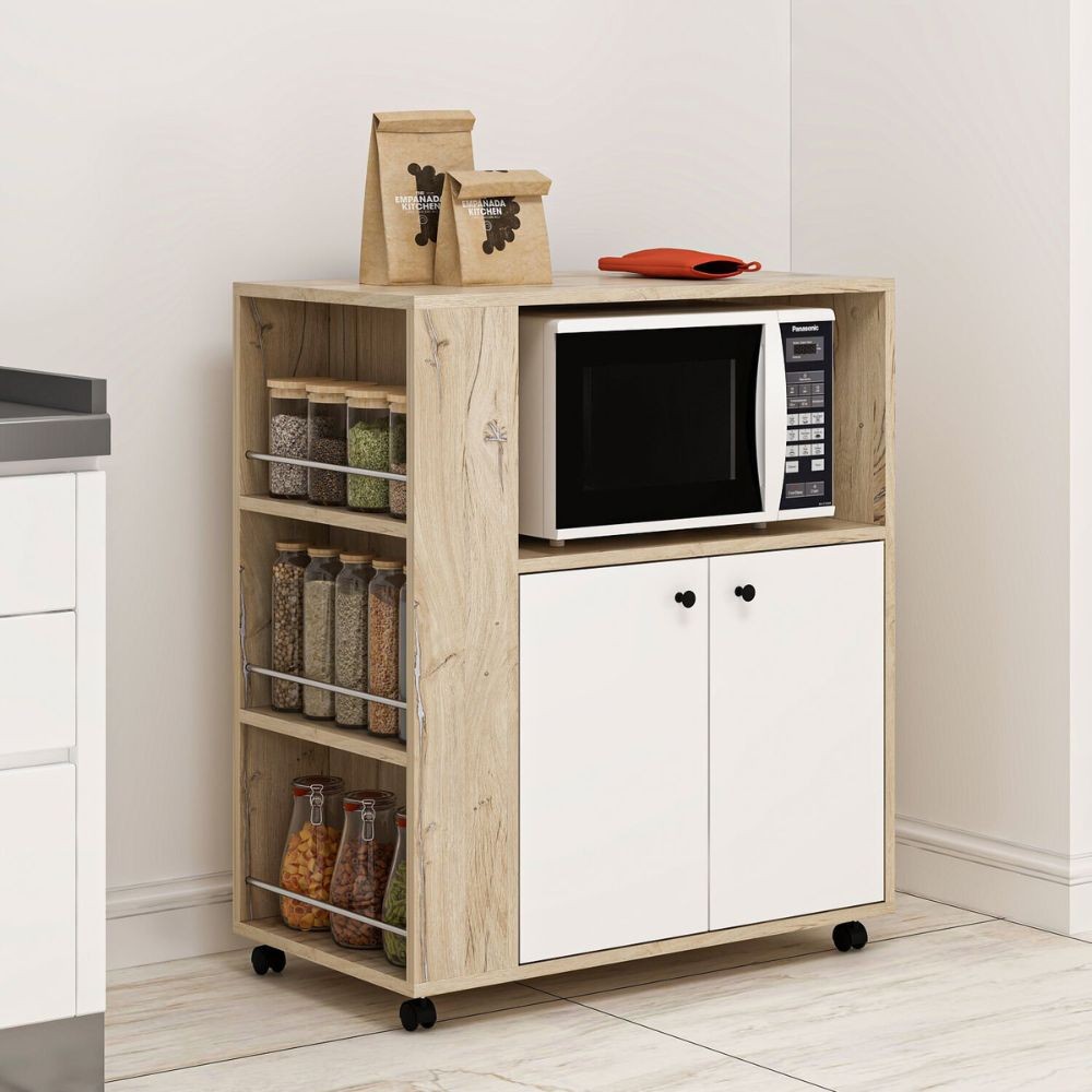 EGO ARREDO Mobile Multiuso Monni Struttura Colore Rovere Con 2 Ante Colore Bianche E Vani Laterali