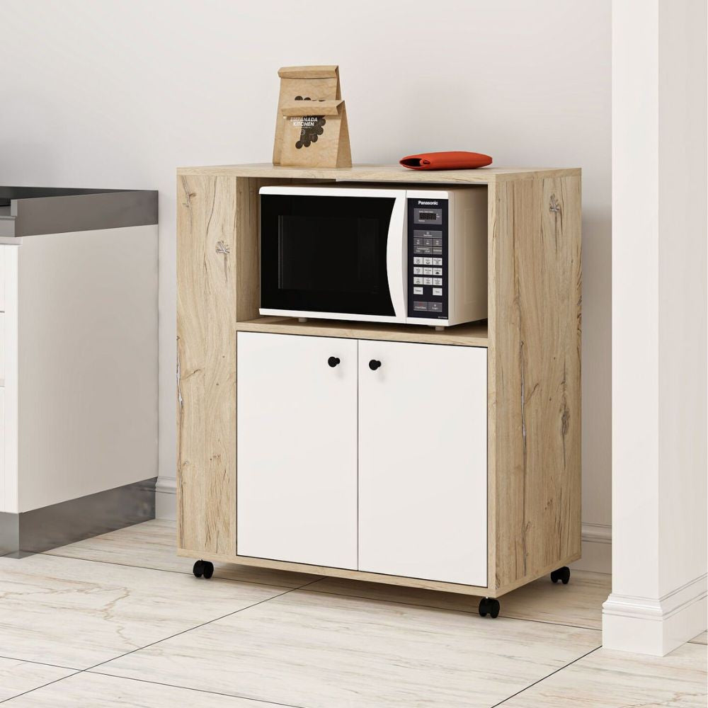 EGO ARREDO Mobile Multiuso Monni Struttura Colore Rovere Con 2 Ante Colore Bianche E Vani Laterali