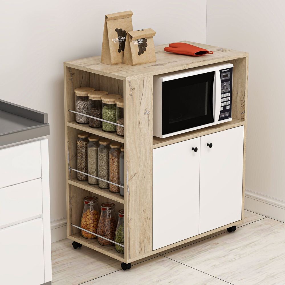 EGO ARREDO Mobile Multiuso Monni Struttura Colore Rovere Con 2 Ante Colore Bianche E Vani Laterali