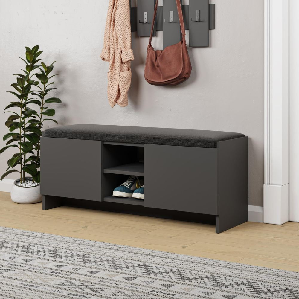 EGO ARREDO Panca Scarpiera Con Cuscino Zulla Con 2 Ante E Nicchia A Giorno