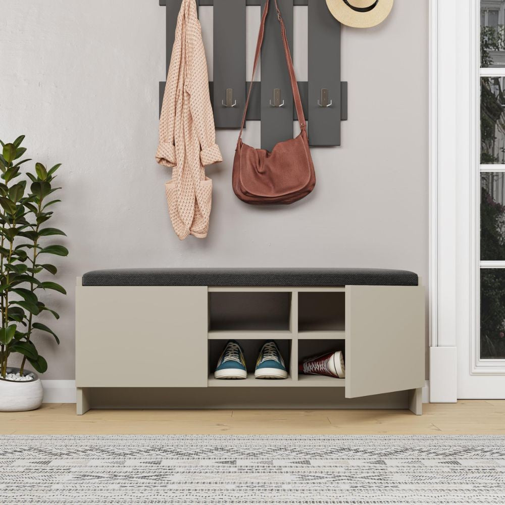 EGO ARREDO Panca Scarpiera Con Cuscino Zulla Con 2 Ante E Nicchia A Giorno