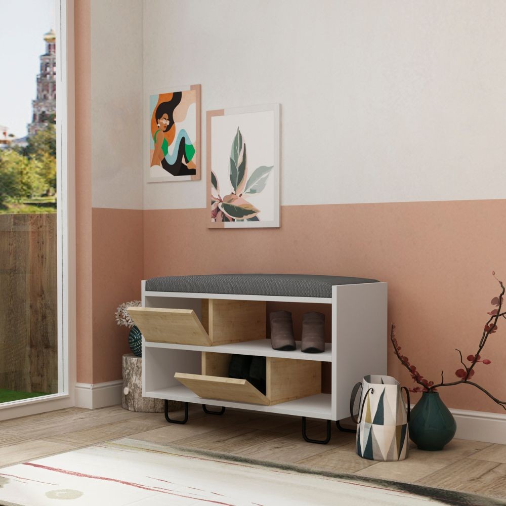 EGO ARREDO Panca Scarpiera Troy Ante A Ribalta Con Cuscino