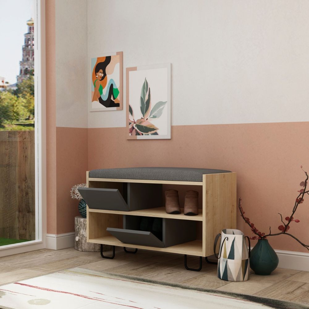 EGO ARREDO Panca Scarpiera Troy Ante A Ribalta Con Cuscino