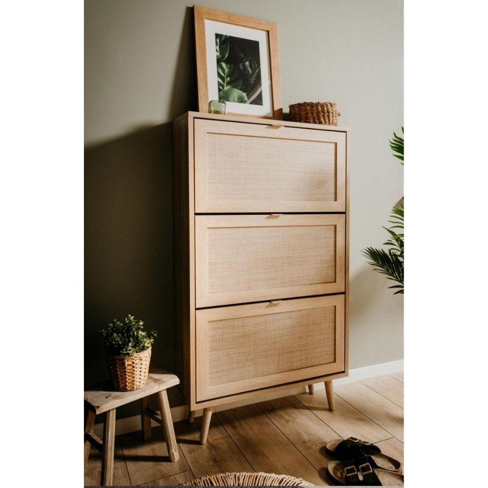 EGO ARREDO Scarpiera Bali  3 Ante A Ribalta Effetto Vimini