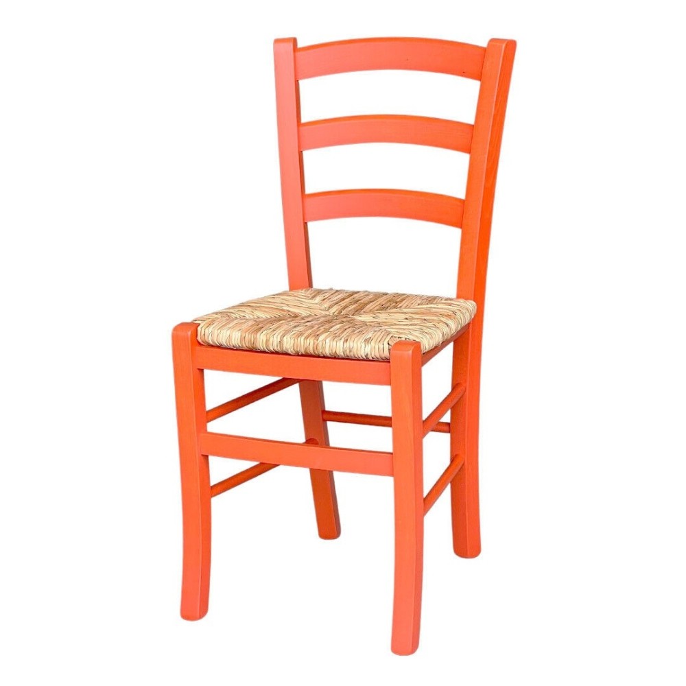 EGO ARREDO Sedia Venezia Colore Anilina Arancio In Legno Di Faggio Con Seduta In Paglia 2 pz