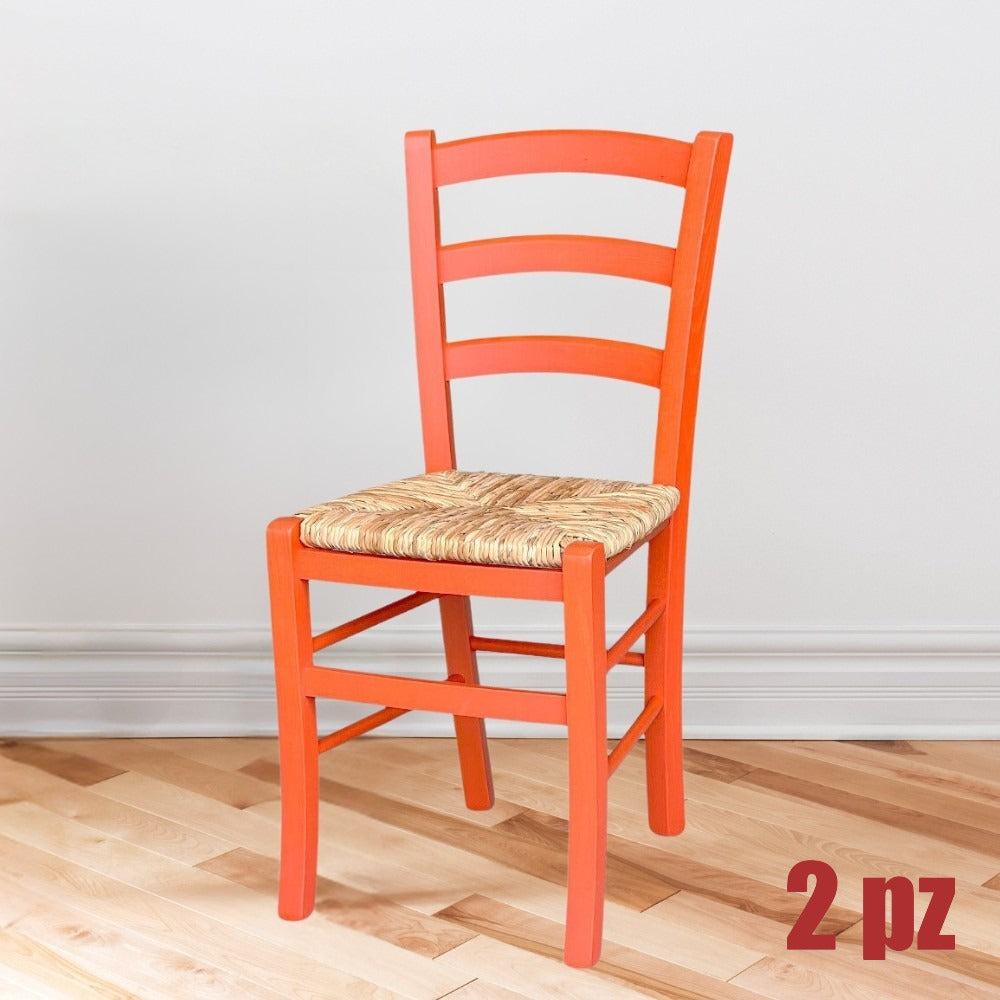 EGO ARREDO Sedia Venezia Colore Anilina Arancio In Legno Di Faggio Con Seduta In Paglia 2 pz