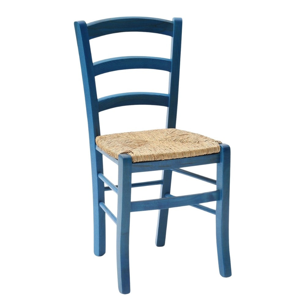 EGO ARREDO Sedia Venezia Colore Anilina Celeste In Legno Di Faggio Con Seduta In Paglia 2 pz