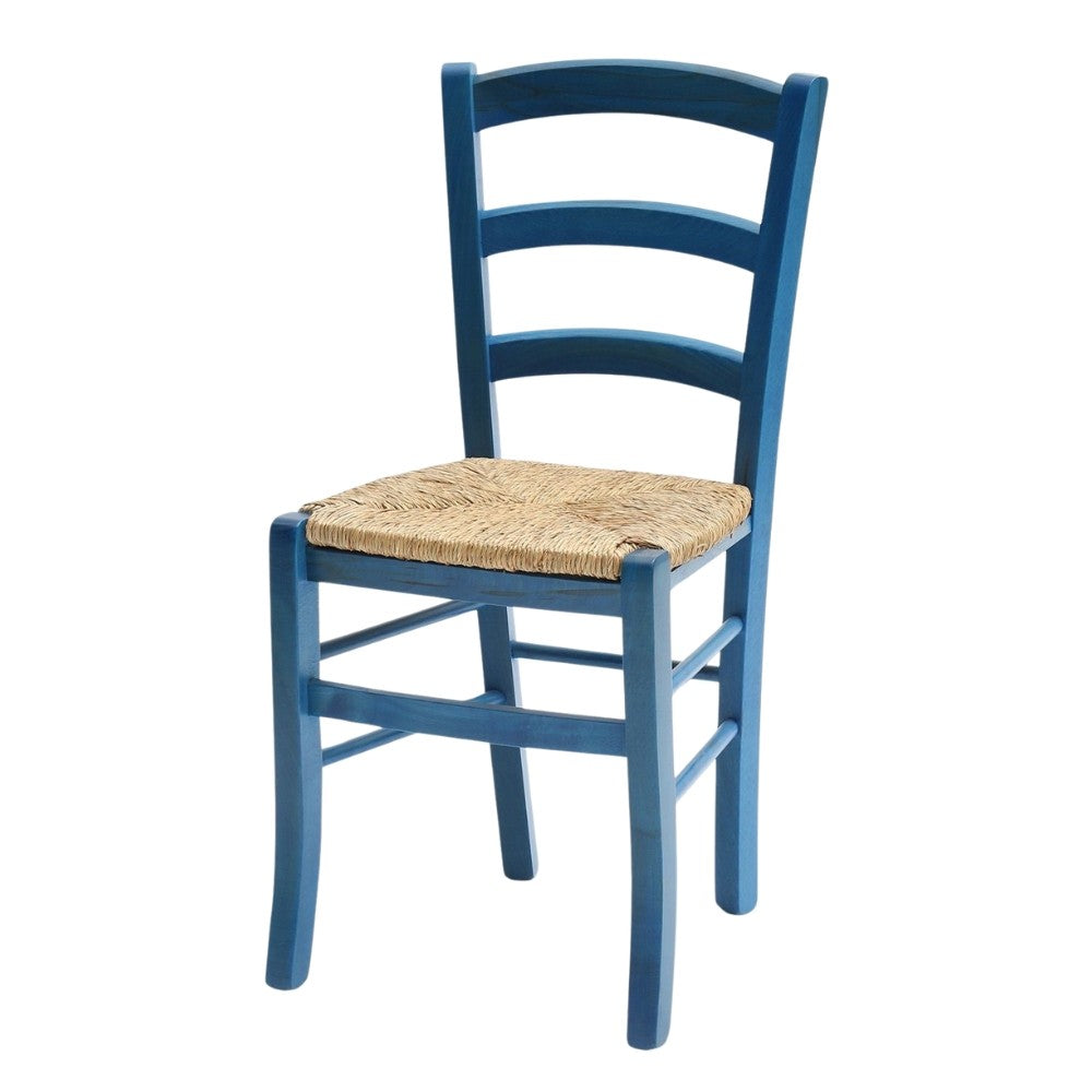 EGO ARREDO Sedia Venezia Colore Anilina Celeste In Legno Di Faggio Con Seduta In Paglia 2 pz