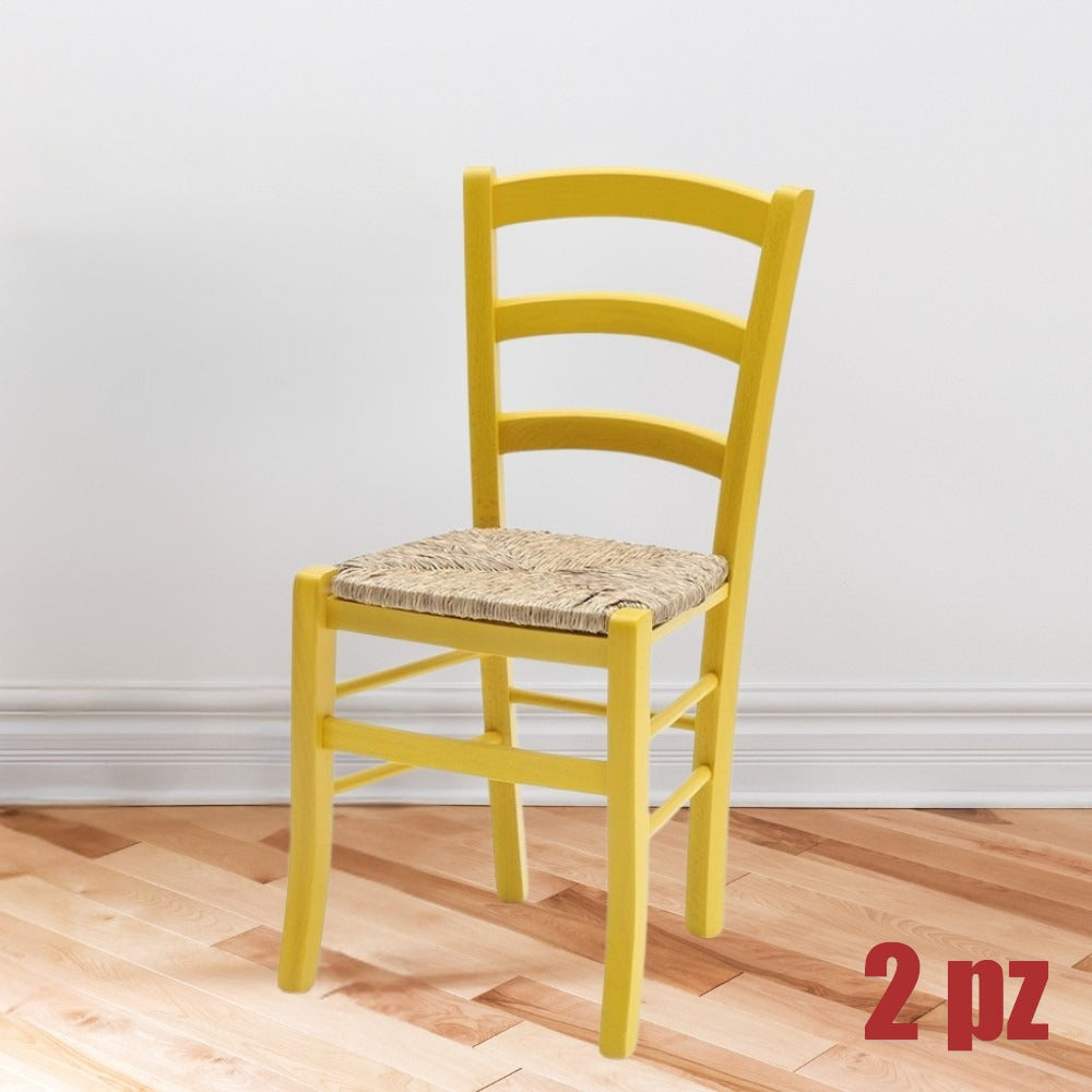 EGO ARREDO Sedia Venezia Colore Anilina Giallo In Legno Di Faggio Con Seduta In Paglia 2 pz