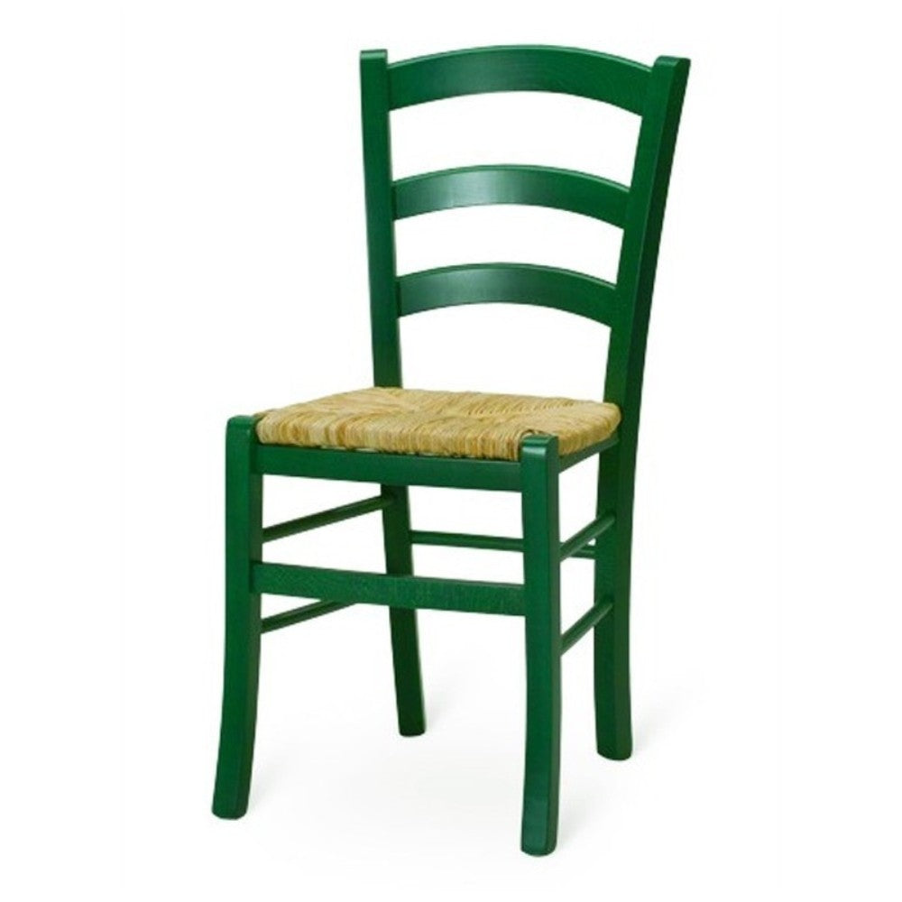 EGO ARREDO Sedia Venezia Colore Anilina Verde Scuro In Legno Di Faggio Con Seduta In Paglia 2pz