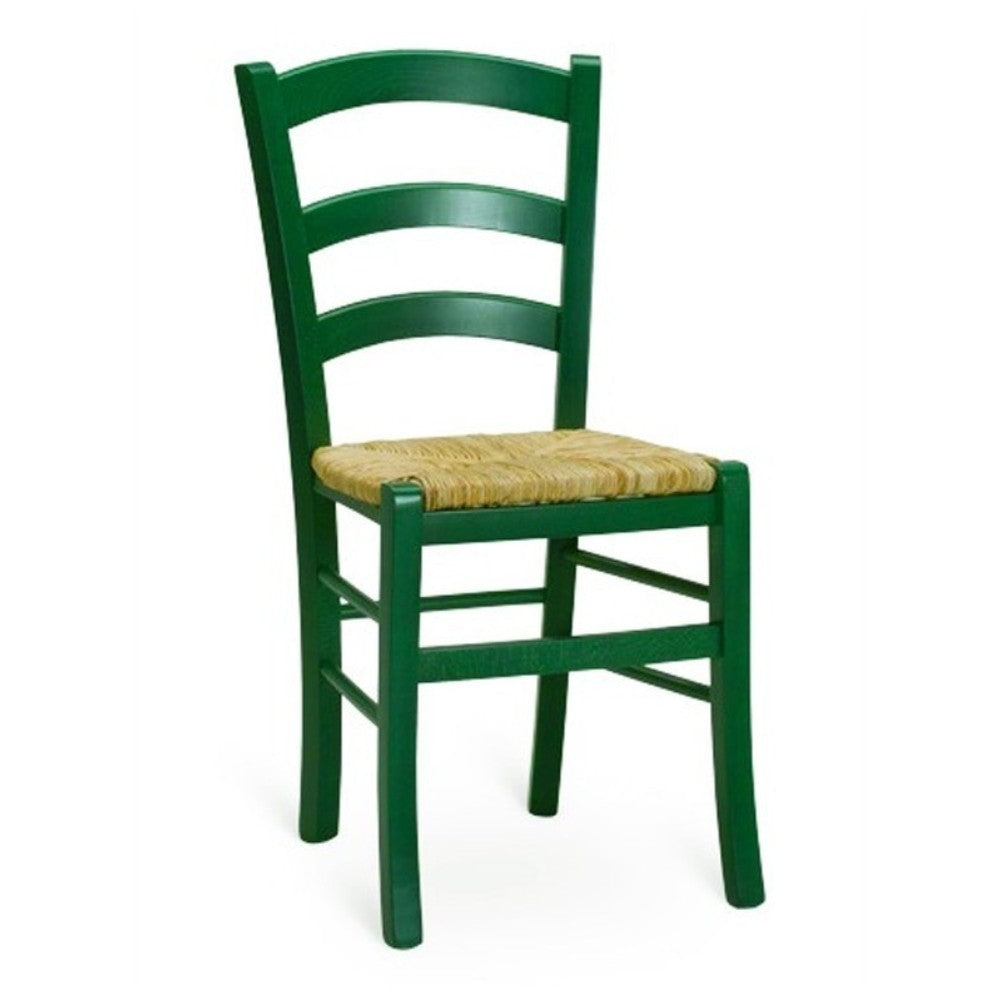 EGO ARREDO Sedia Venezia Colore Anilina Verde Scuro In Legno Di Faggio Con Seduta In Paglia 2pz