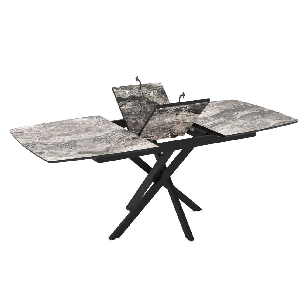 EGO ARREDO Tavolo Allungabile Filis Con Piano Effetto Marmo Arabesque Nero Lucido E Gambe In Metallo Nero