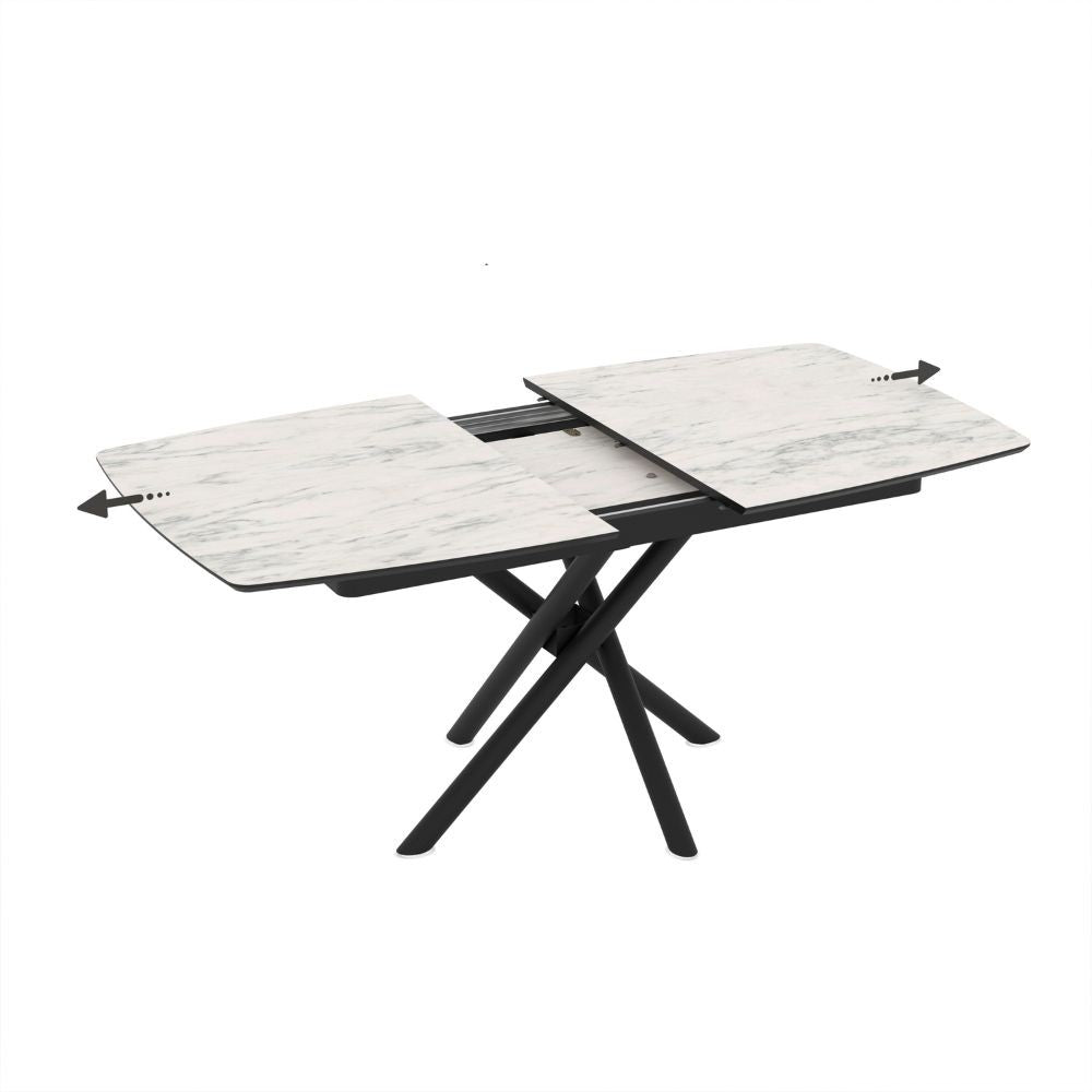 EGO ARREDO Tavolo Allungabile Katrin Con Piano Colore Marmo Bianco E Strutta Nera