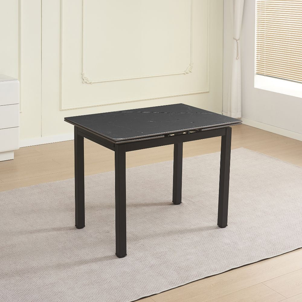 EGO ARREDO Tavolo Allungabile Kyoto Con Piano In Ceramica Effetto Marmo Nero Ardesia Opaco E Struttura In Metallo Nero