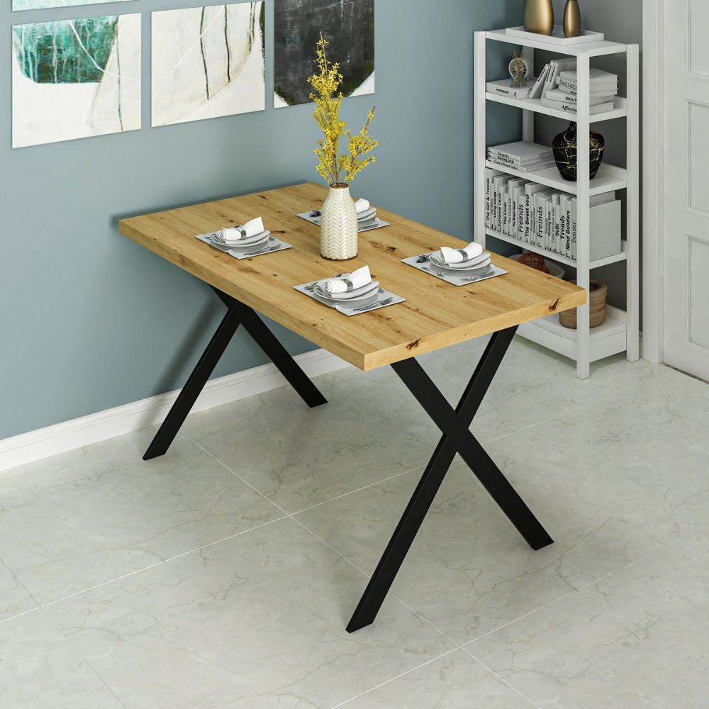 EGO ARREDO Tavolo Fisso Brayn Con Piano Rovere E Piedi In Ferro Nero