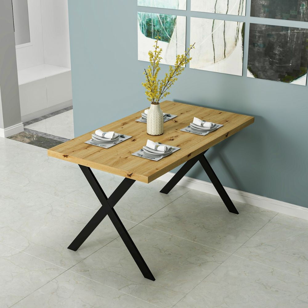 EGO ARREDO Tavolo Fisso Brayn Con Piano Rovere E Piedi In Ferro Nero