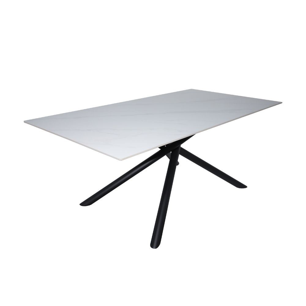 EGO ARREDO Tavolo Fisso Corveo Con Piano Effetto Marmo Bianco E Struttura In Metallo Nero