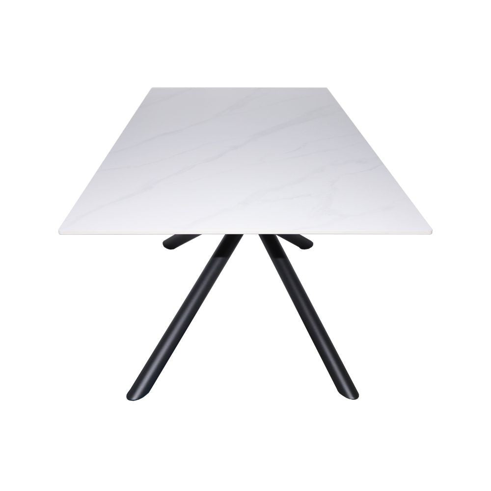 EGO ARREDO Tavolo Fisso Corveo Con Piano Effetto Marmo Bianco E Struttura In Metallo Nero