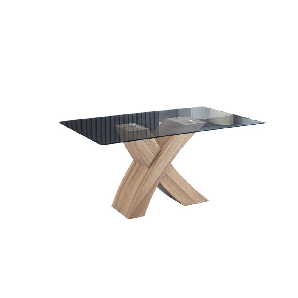 EGO ARREDO Tavolo Fisso Duncan Con Piano In Vetro E Gambe Incrociate Rovere Wd03