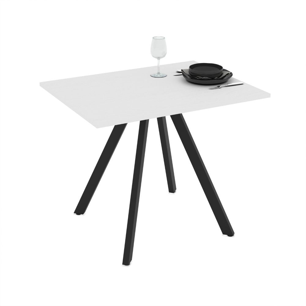 EGO ARREDO Tavolo Fisso Lucas Con Piano In Bianco Frassinato E Struttura In Metallo Nero