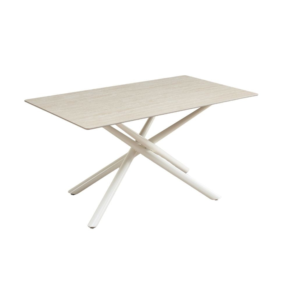 EGO ARREDO Tavolo Fisso Sand Con Piano In Ceramica Beige Opaco E Struttura In Metallo Bianco