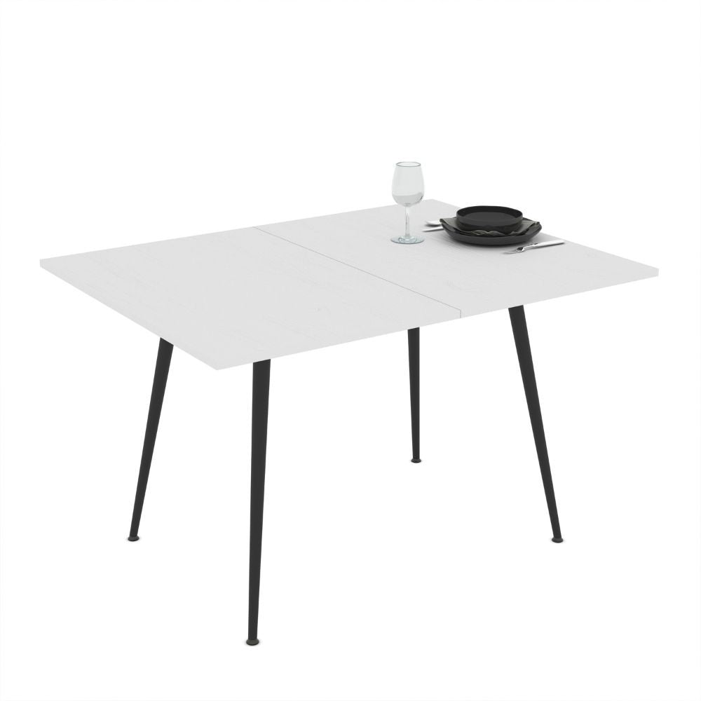 EGO ARREDO Tavolo Girevole Allungabile Lilis Con Piano Colore Bianco Frassinato E Gambe In Metallo Nere