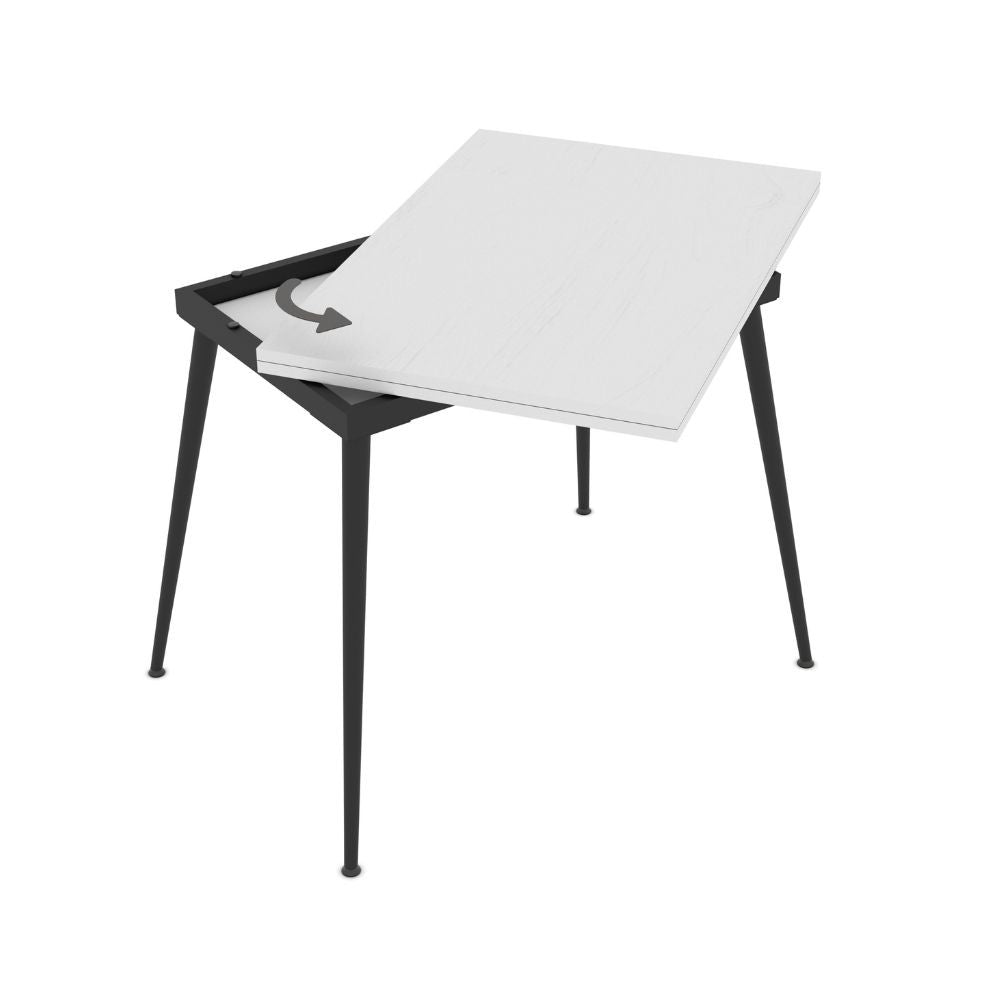 EGO ARREDO Tavolo Girevole Allungabile Lilis Con Piano Colore Bianco Frassinato E Gambe In Metallo Nere