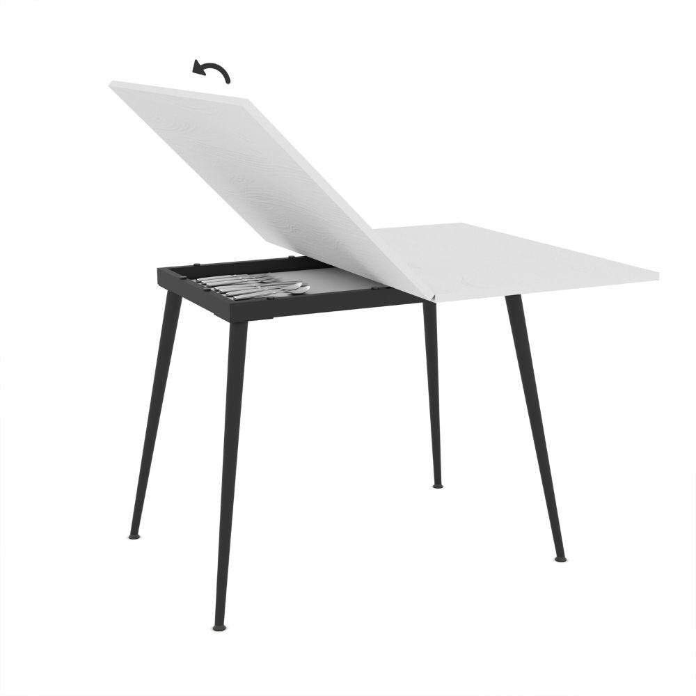 EGO ARREDO Tavolo Girevole Allungabile Lilis Con Piano Colore Bianco Frassinato E Gambe In Metallo Nere