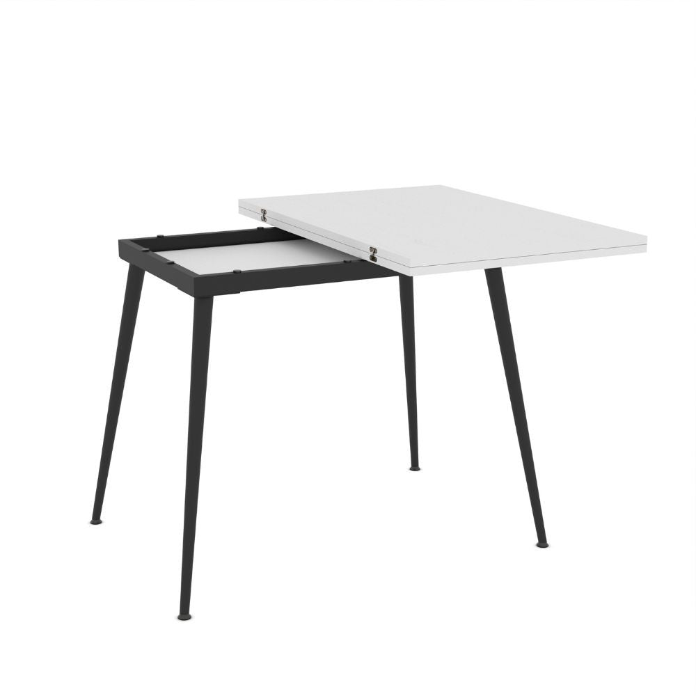 EGO ARREDO Tavolo Girevole Allungabile Lilis Con Piano Colore Bianco Frassinato E Gambe In Metallo Nere