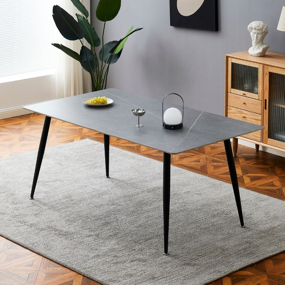 EGO ARREDO Tavolo Mila 160x90 Top Ceramica Effetto Marmo Grigio Cemento Opaco