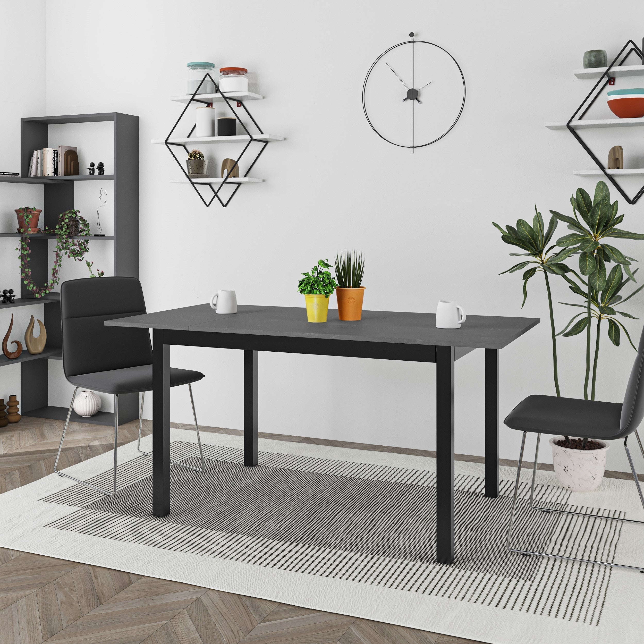 EGO ARREDO Tavolo Allungabile 120x80 Struttura Bianca E Piano Larice Grigio Monster