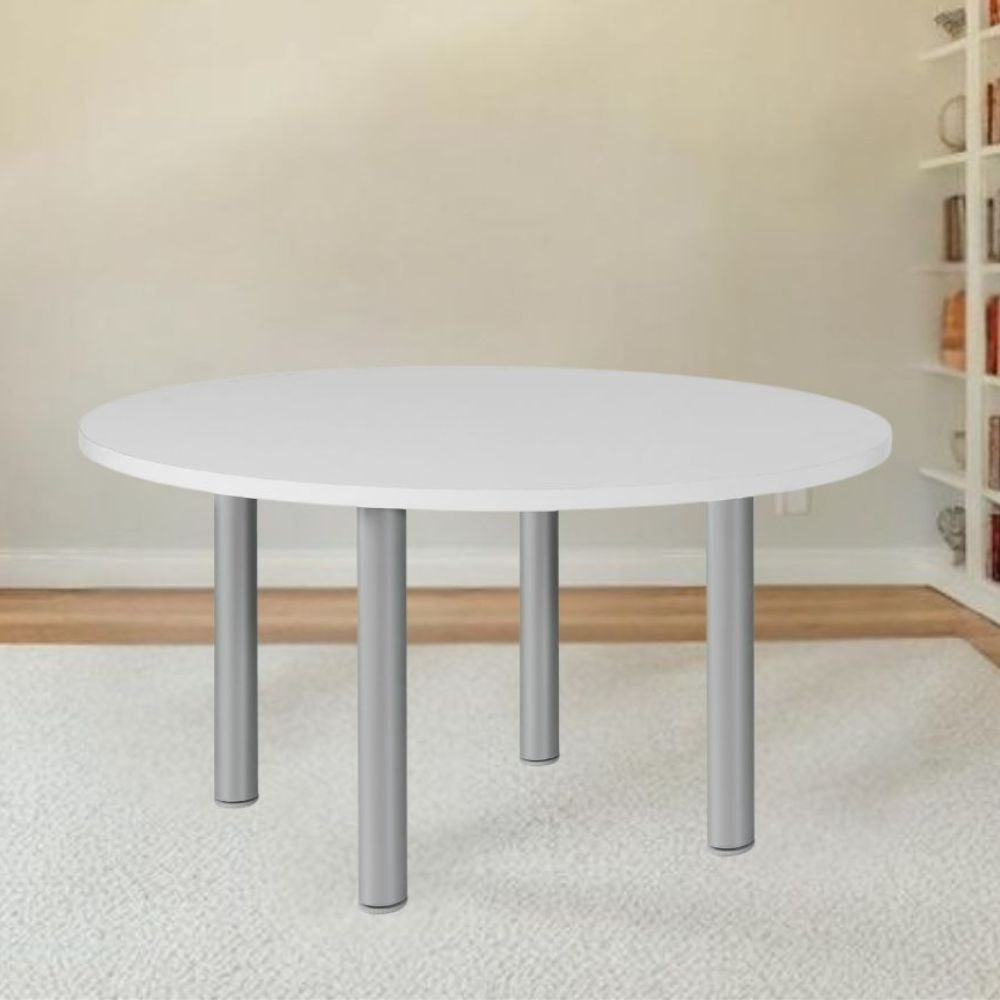EGO ARREDO Tavolo Tondo Manila Con Gambe In Acciaio Verniciato Alluminio E Piano Colore Bianco 120x120 Cm.
