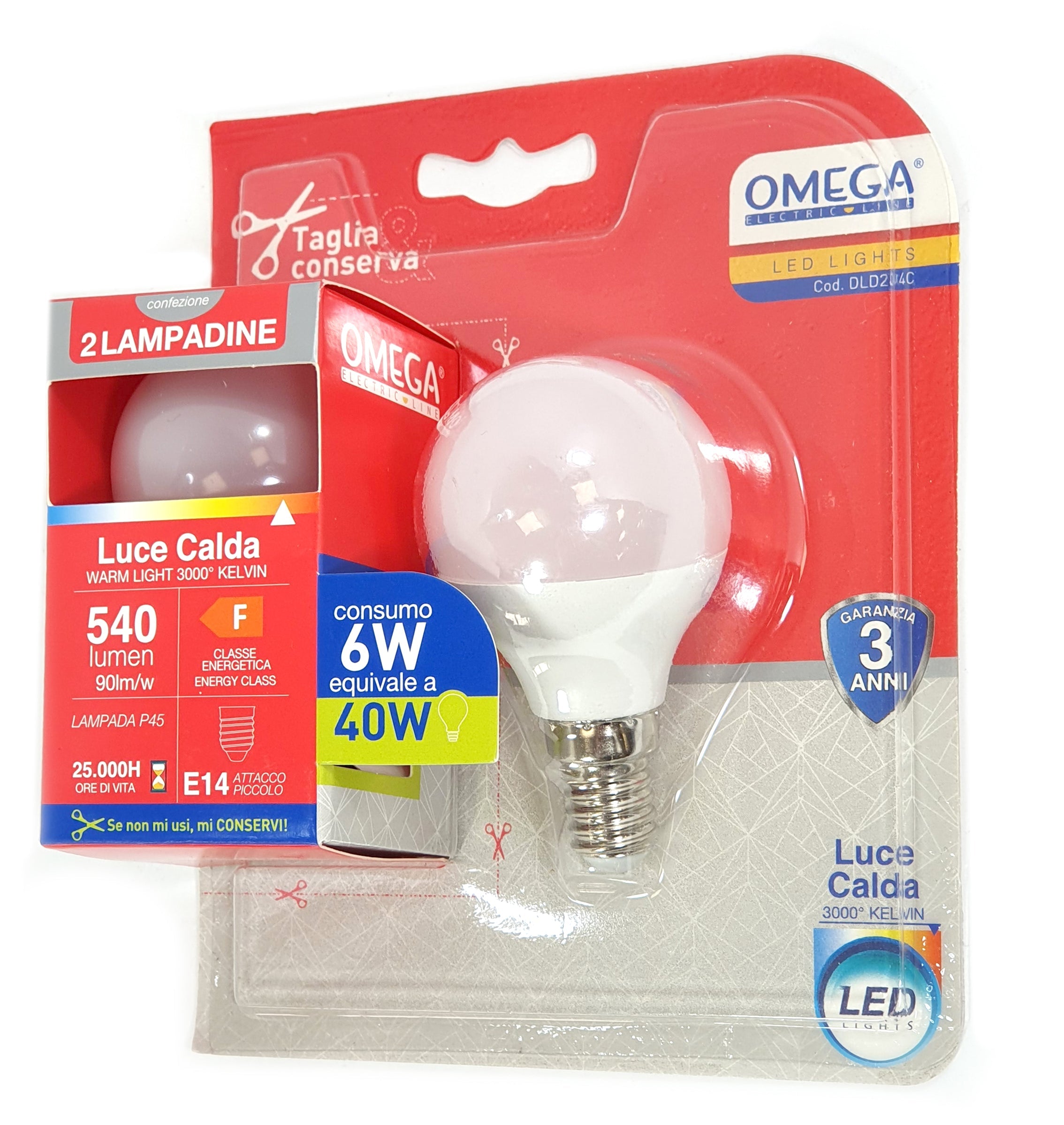 OMEGA Set 6 lampadine sfera led 6W E14