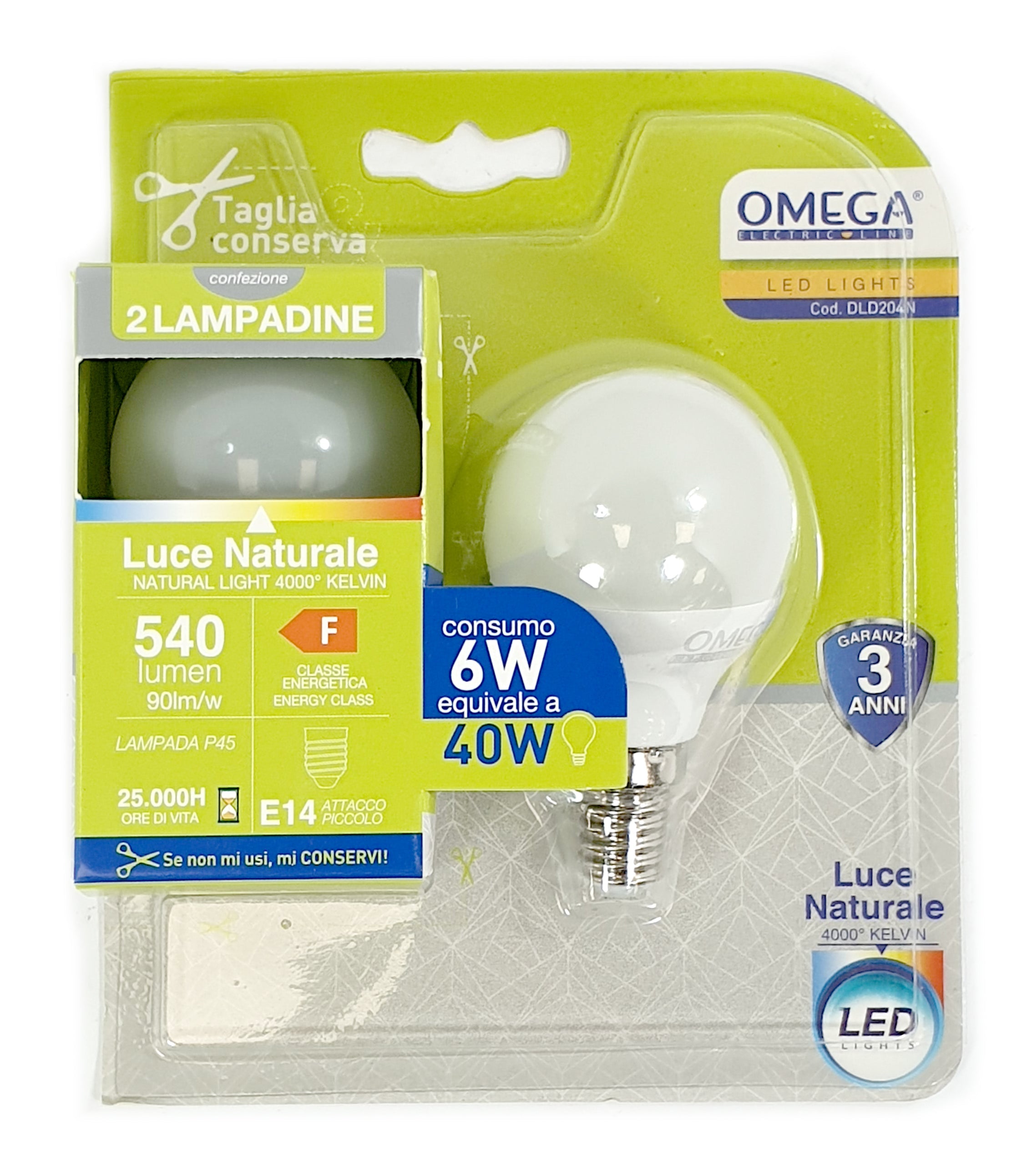 OMEGA Set 6 lampadine sfera led 6W E14
