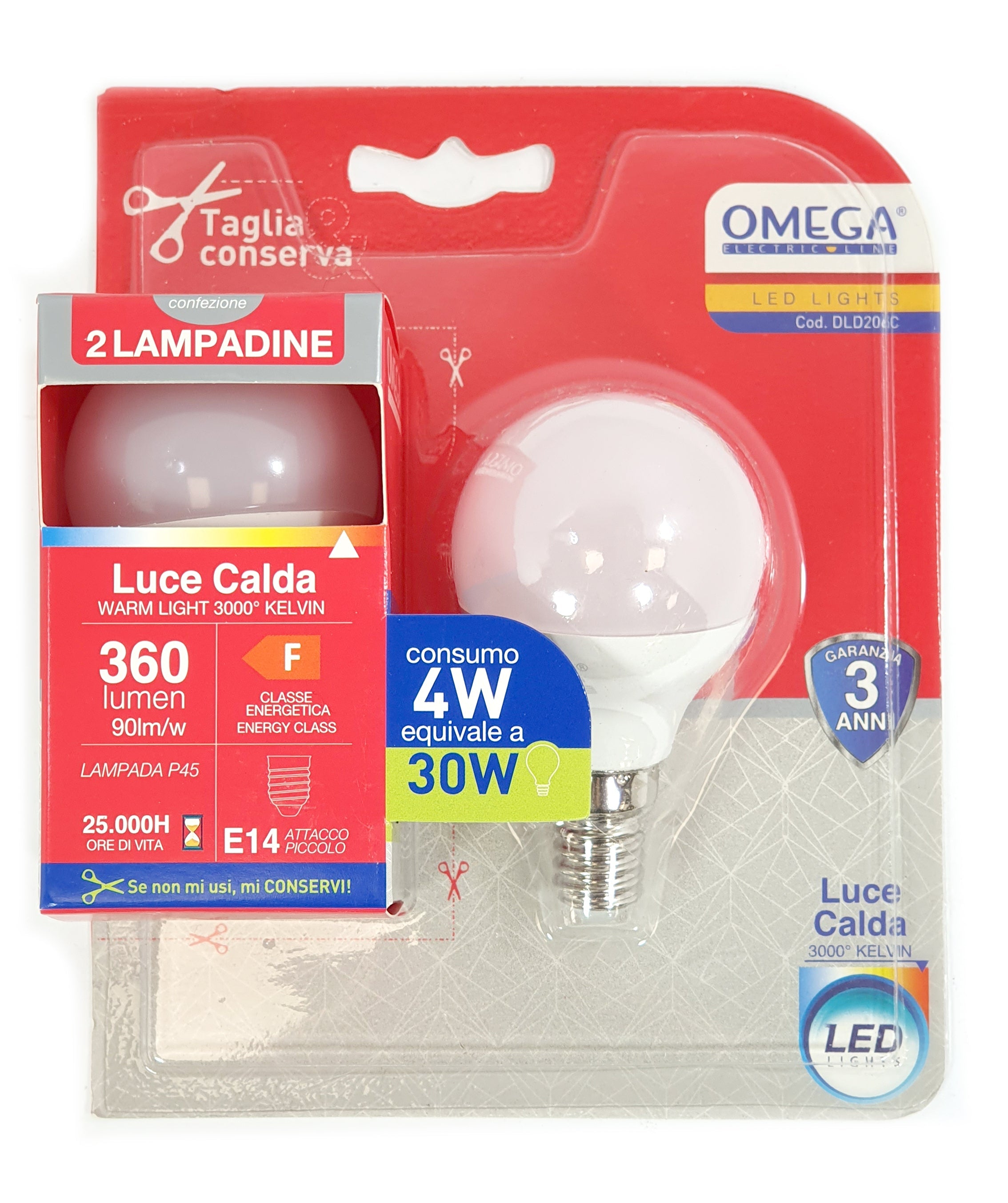 OMEGA Set 6 lampadine sfera led 4W E14