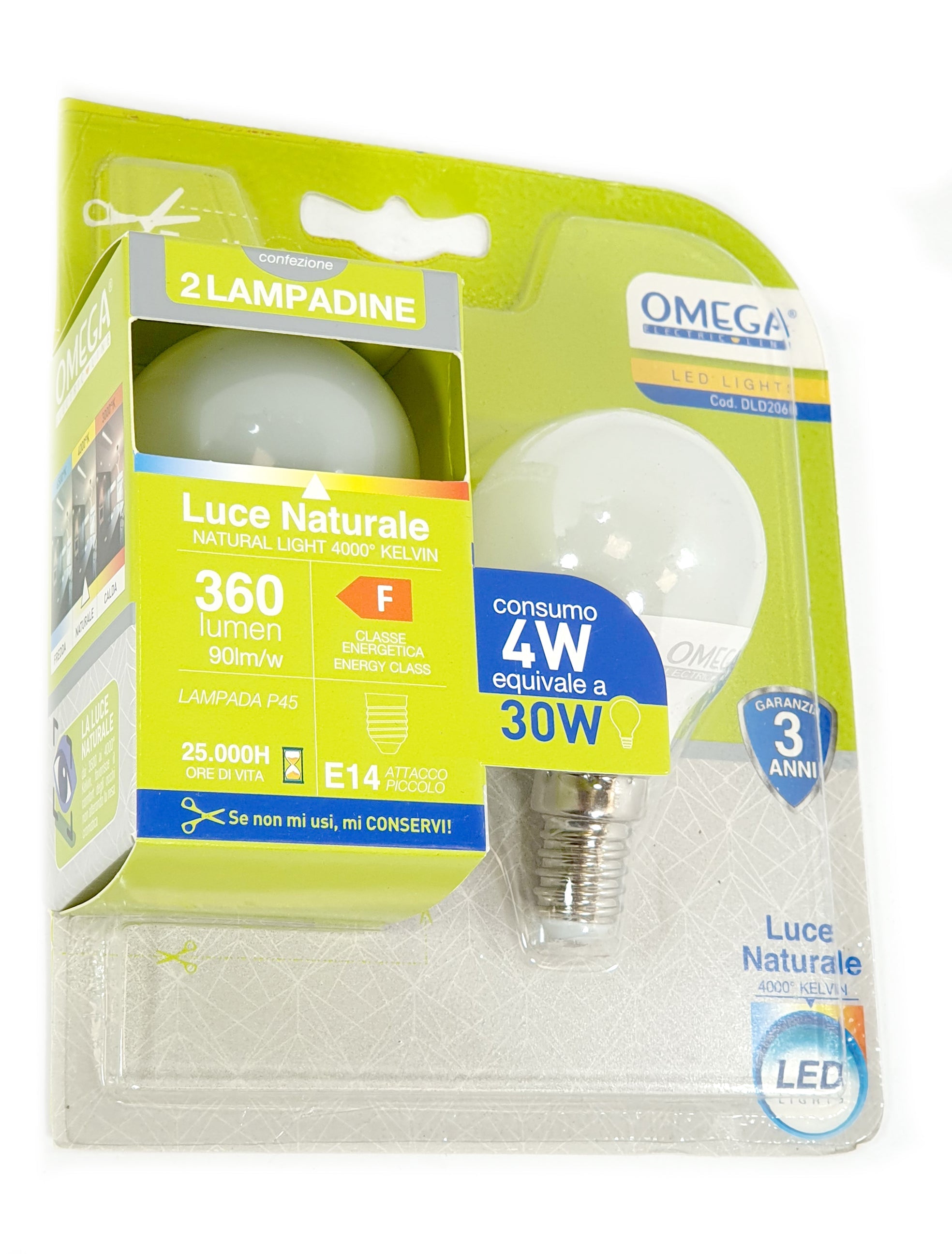 OMEGA Set 6 lampadine sfera led 4W E14