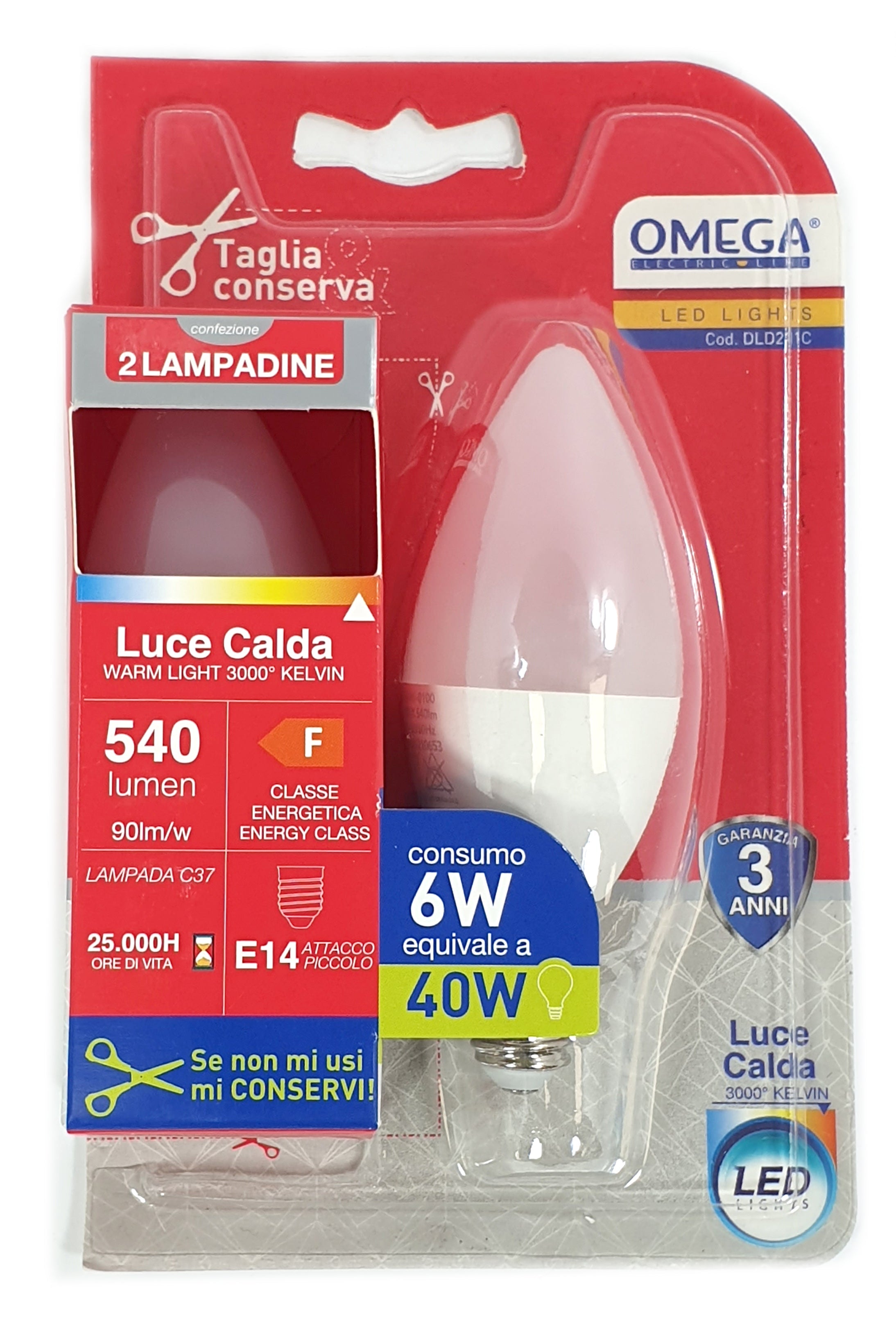 OMEGA Set 6 lampadine candela led 6W E14