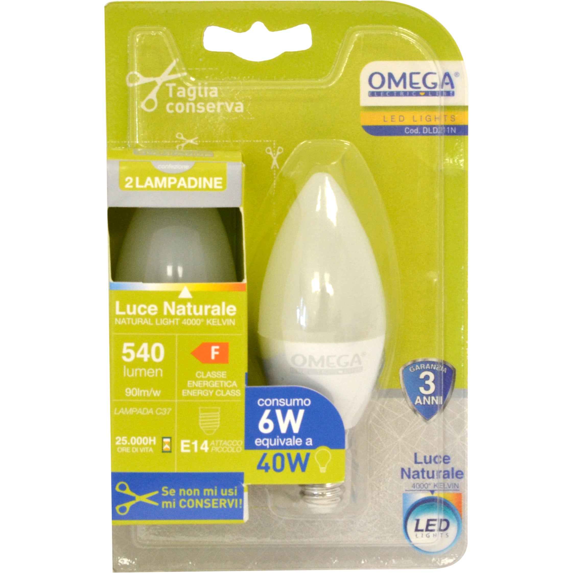 OMEGA Set 6 lampadine candela led 6W E14