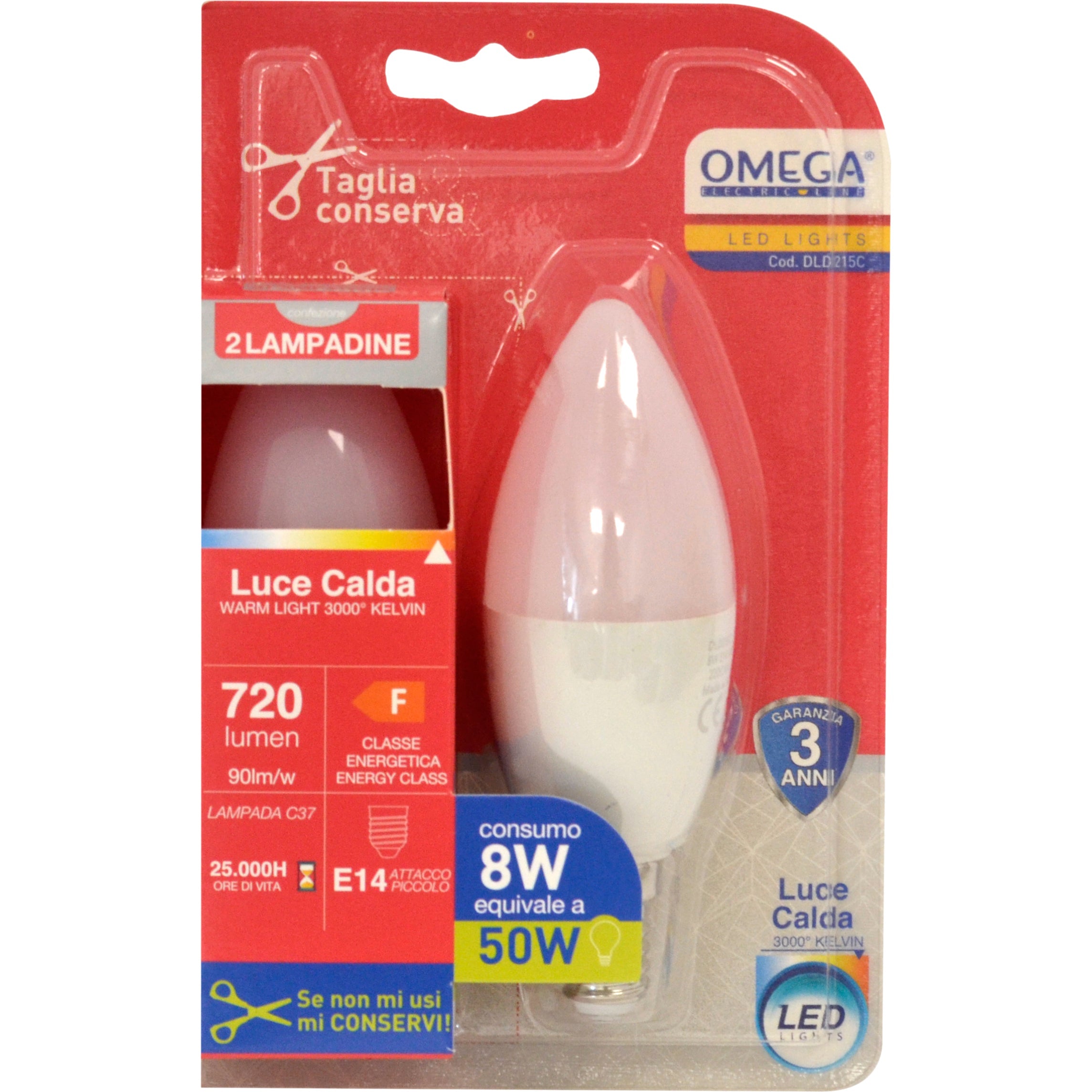 OMEGA Set 6 lampadine candela led 8W E14