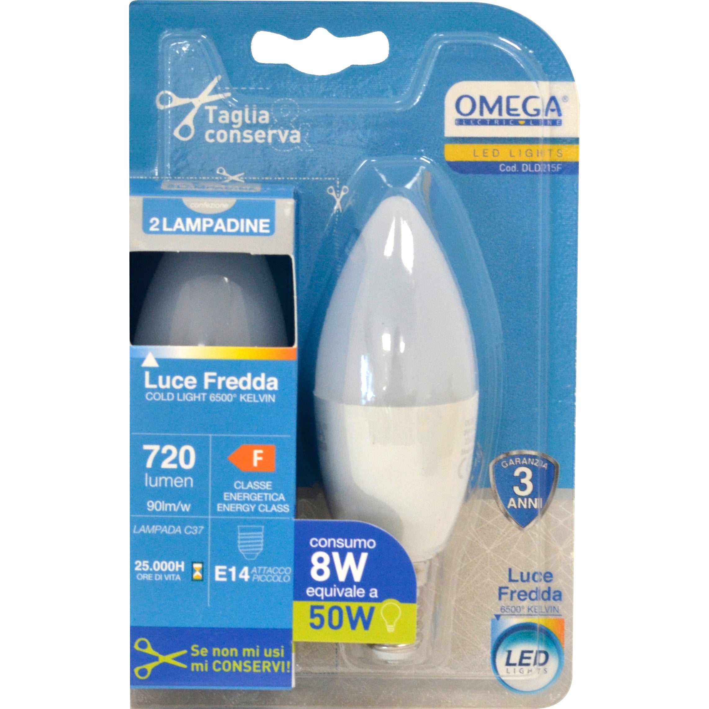 OMEGA Set 6 lampadine candela led 8W E14