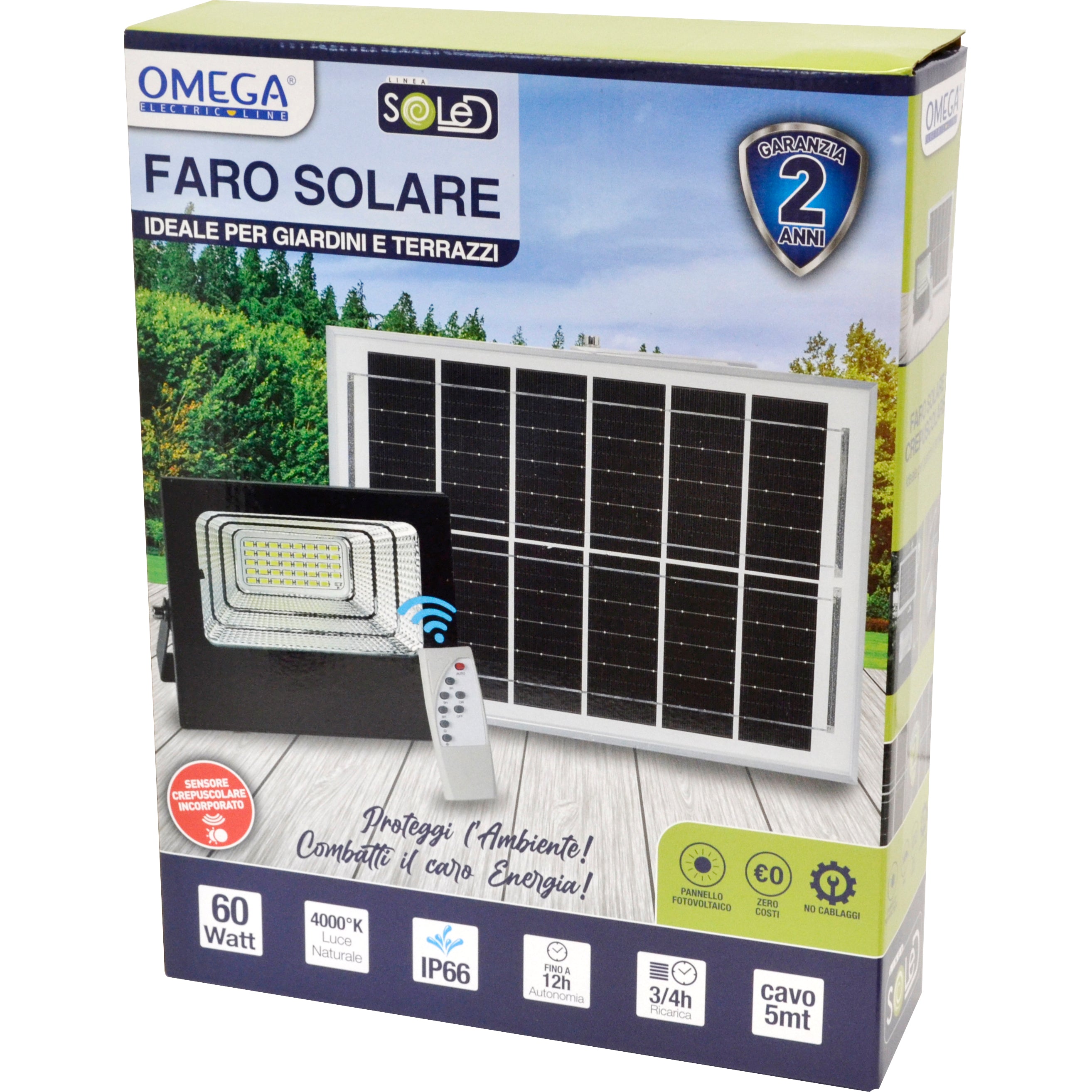 OMEGA Faretto ad energia solare 60W Floodlight