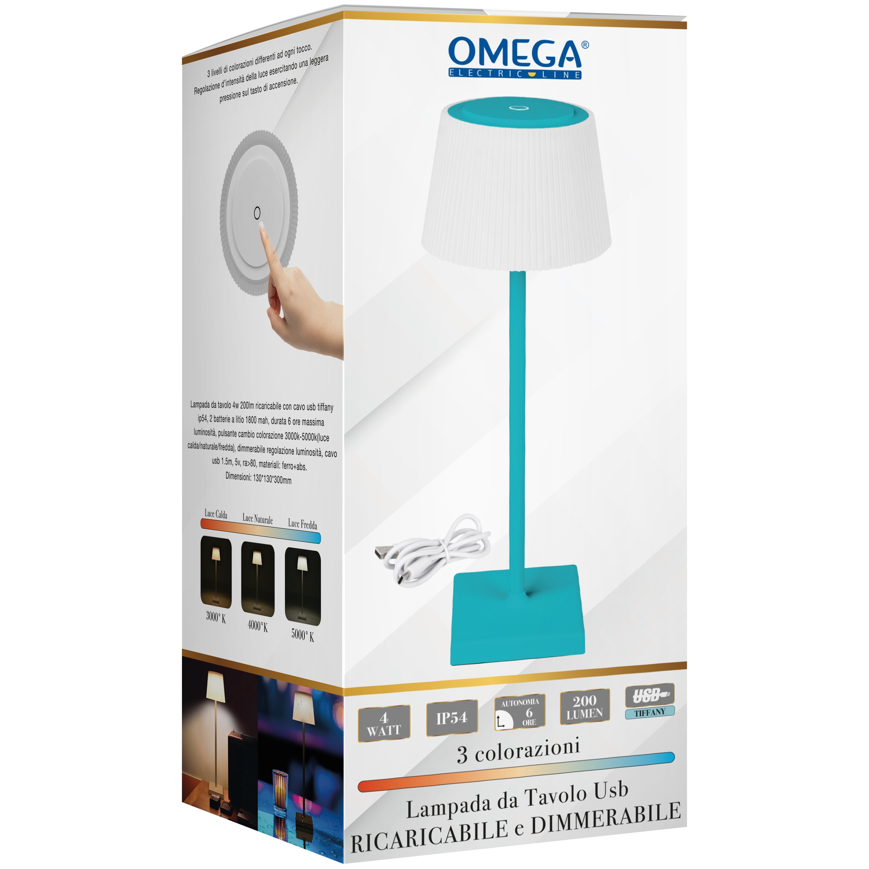 OMEGA Lampada da tavolo 4W ricaricabile con cavo usb