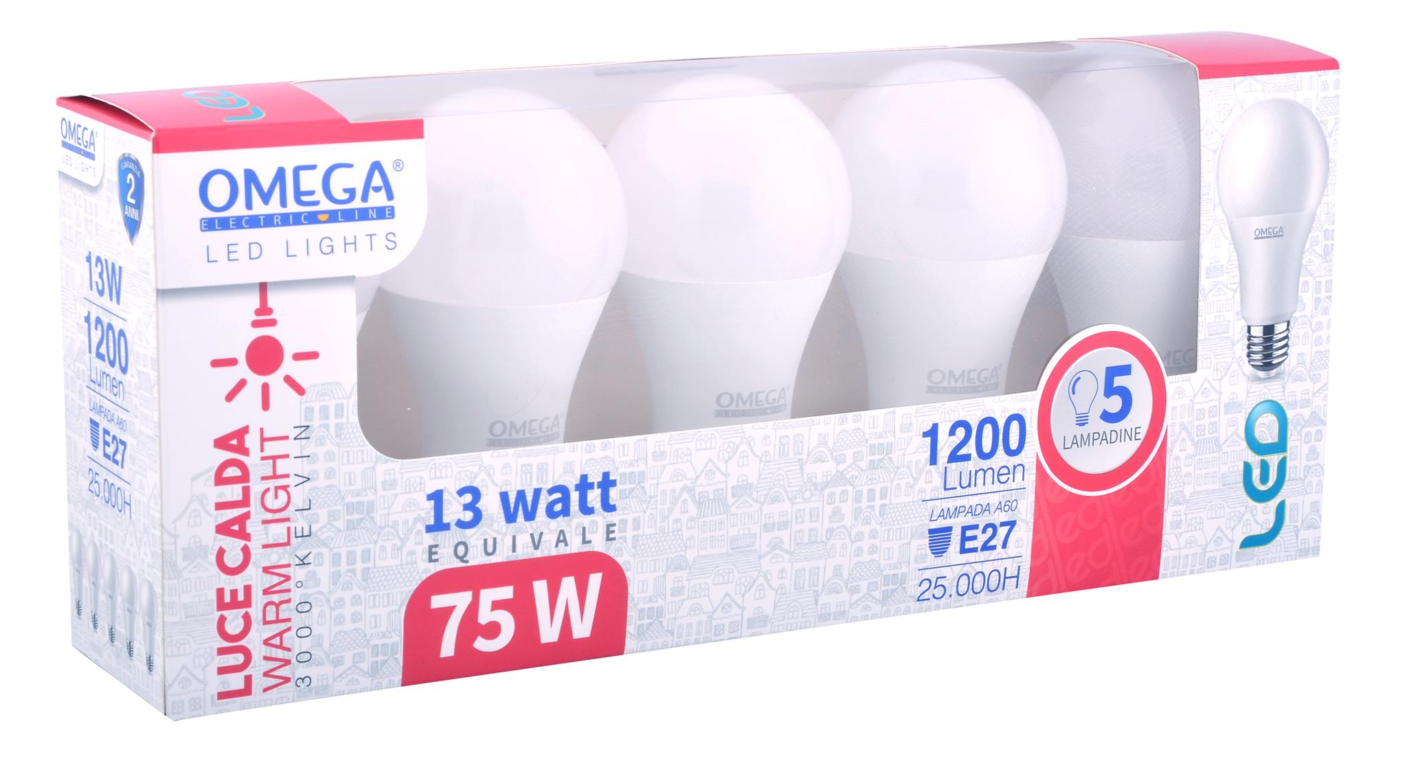 OMEGA Set 5 lampadine sfera led 12W E27